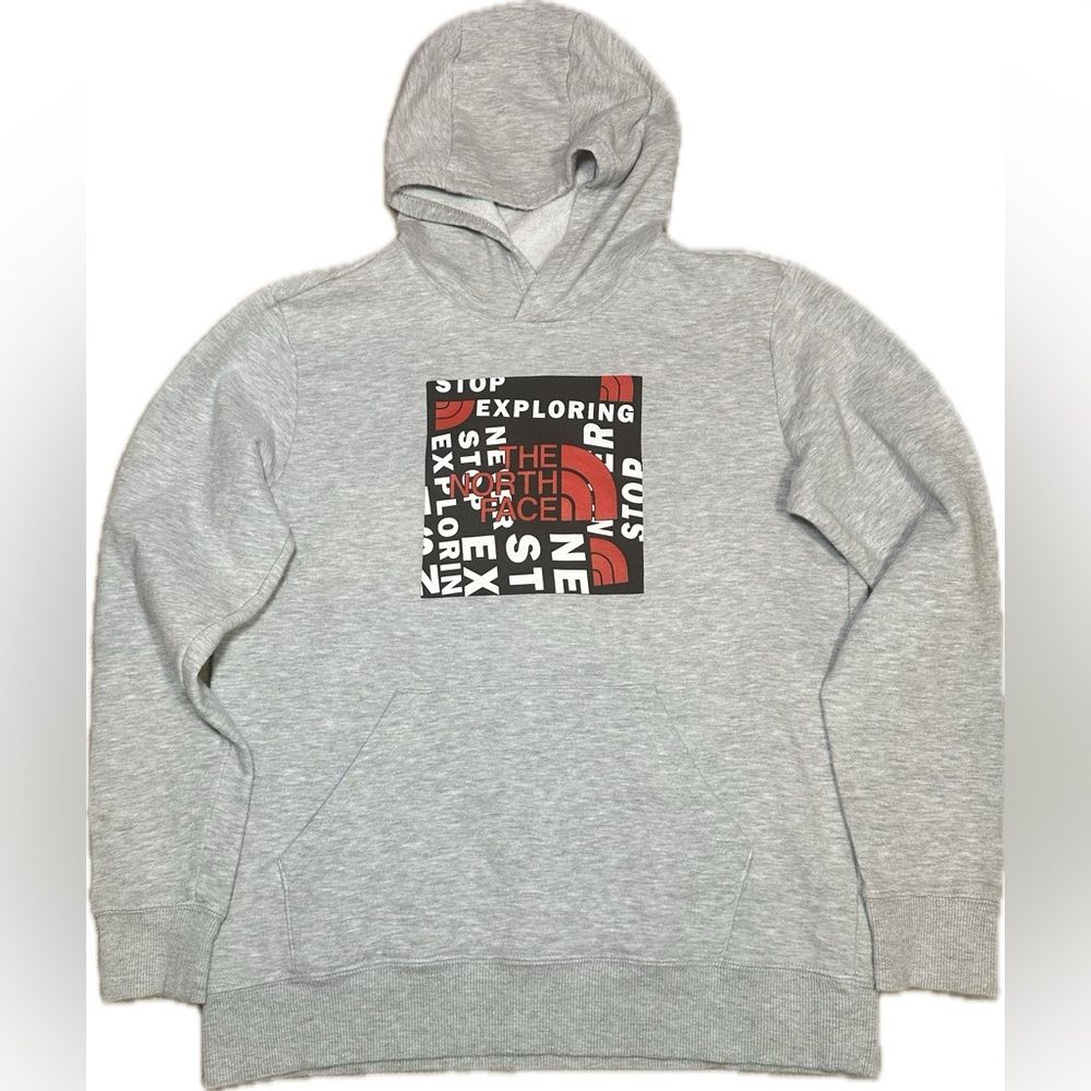 The North Face Hoodie Pullover Youth Large 14/16 Grey, Black and Red (B1)